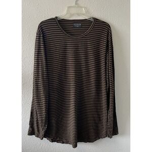 Good Life Shirt Mens XL Made In USA Long Sleeve Brown Striped Minimal Classic